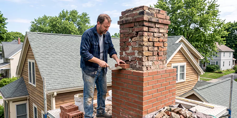 Old and Crumbling Brick Chimney Rebuild Houston