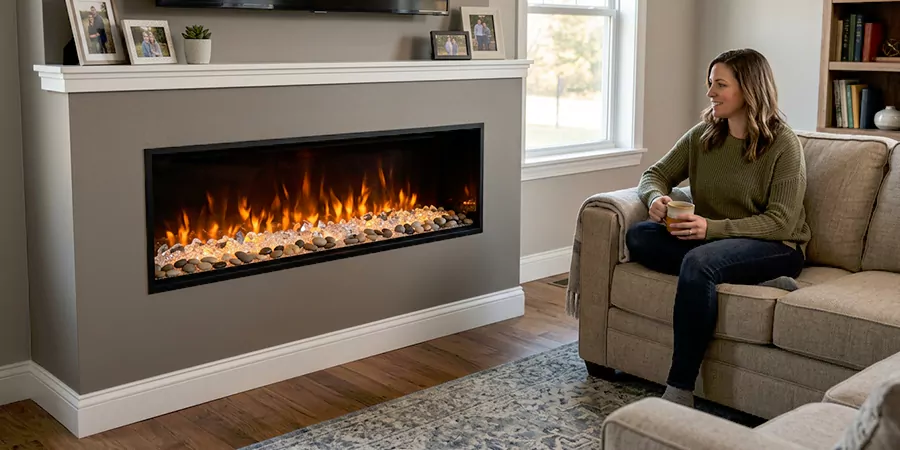 Electric Fireplace With Crystal and Pebble Embers Houston