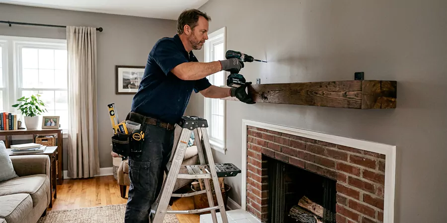 Floating Shelf Mantel Installation Houston